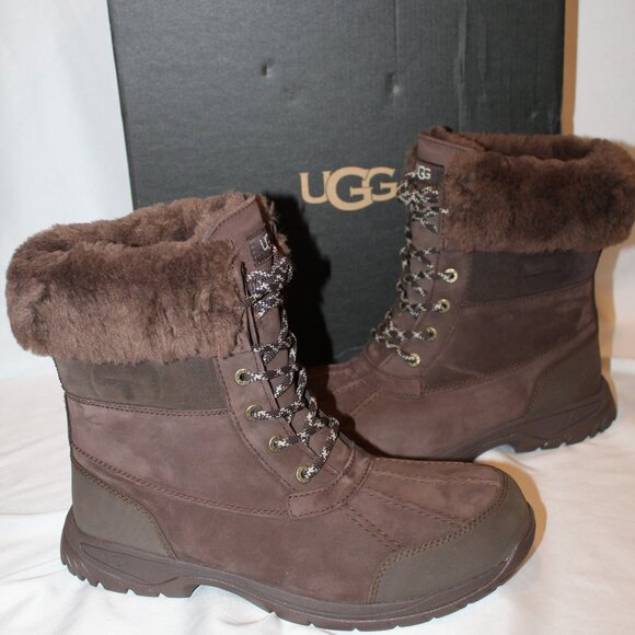 NIB UGG MEN'S‎ BUTTE LOGO LEATHER SUEDE SHEARLING LINED WINTER SNOW BOOTS - Picture 1 of 11